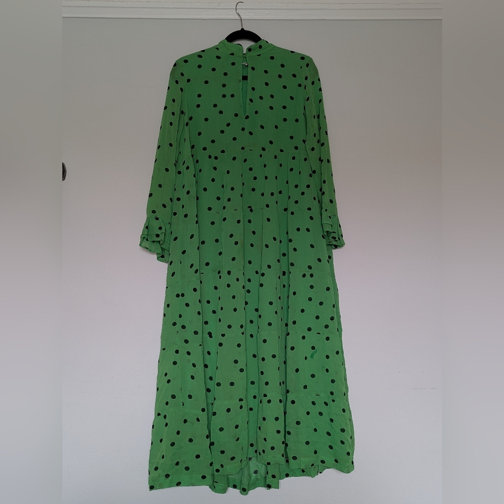 Ganni Georgette dress in green polka dot